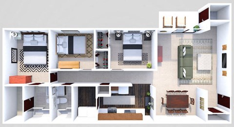 Floor plan for 3 beds, 2 baths, 1174 sqft